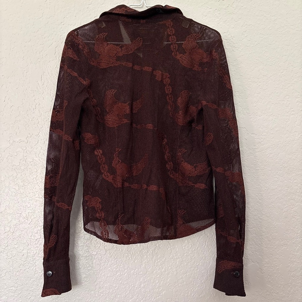 VTG 90s Harley-Davidson copper sheer mesh button down with logo detail. - Picture 2 of 7